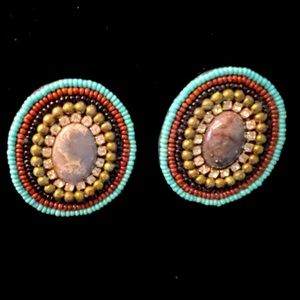 Handmade Earrings with Agate Stone Center